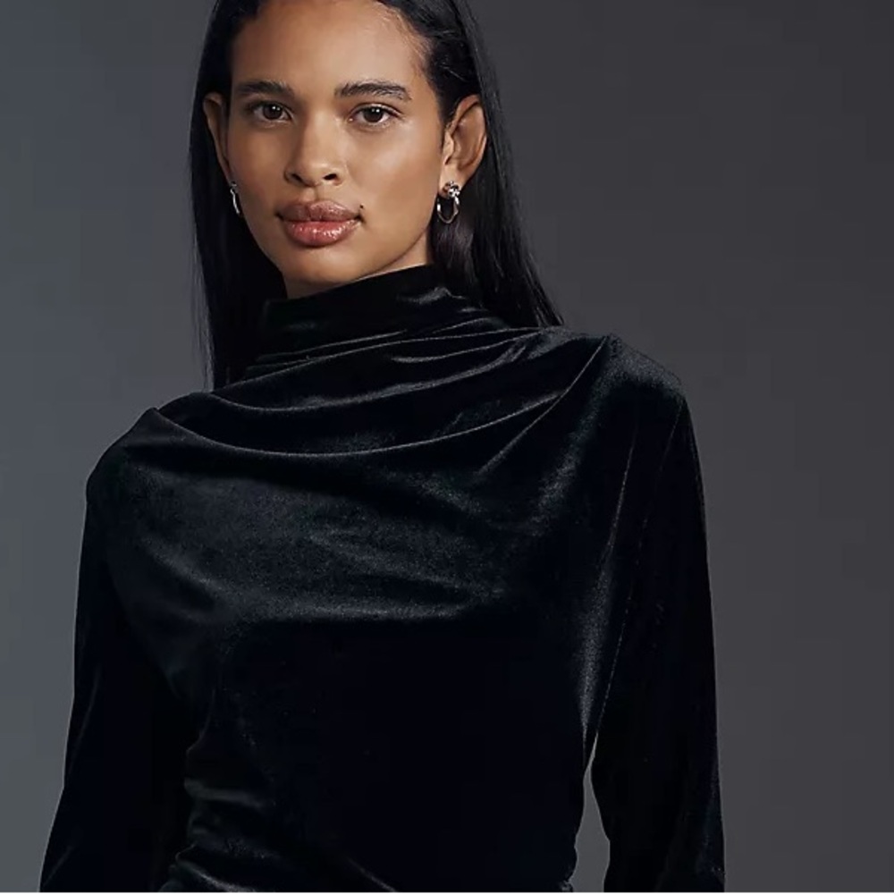 Anthropologie The Maya Ruched Cowl-Neck Dress: Velvet Long-Sleeve Edition - Picture 7 of 16